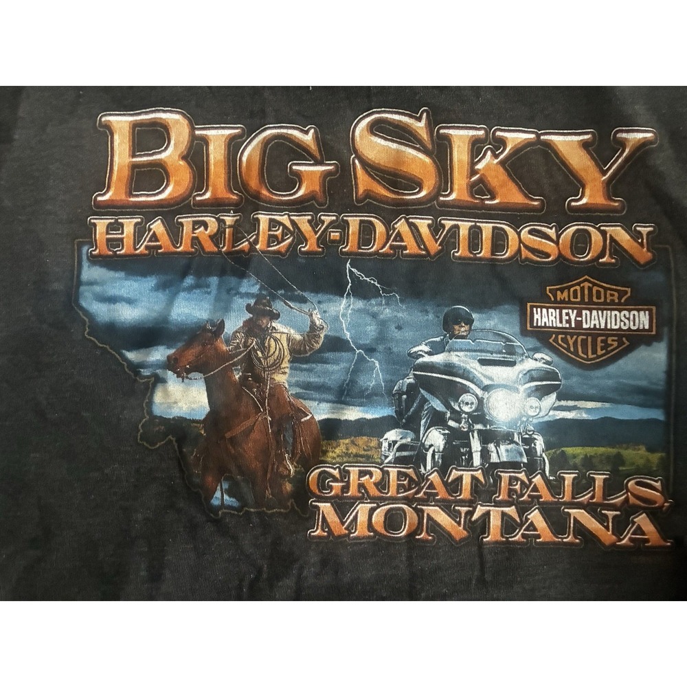 Harley-Davidson Motorcycle Big Sky Great Falls Montana T-Shirt Gray Men's XL